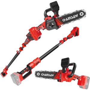 2-in-1 Cordless Pole Saw, 8 Inch Brushless Pole Chainsaws Compatibility with Milwaukee 18V Battery(No Battery), 8 lb Lightweight, Auto Oiling, 14.8 FT MAX Extension Pole Saws for Tree Trimming