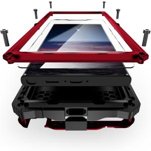 Compatible For Samsung Galaxy S25 Ultra Metal Case with Stand, Heavy Duty Dust Proof Military Grade Rugged Case, Built-in Screen Protector Camera Protector with Full-Body Bumper Cover (Red)