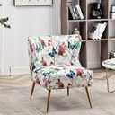 Container Furniture Direct Thia Armless Accent Chair for Living Room, Elegant Seat with Nailhead Trim, Gold Metal Legs and Comfortable Curved Back, 28" D x 25" W x 29.5" H, 05 Floral Print