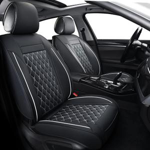Car Seat Covers Full Set, Universal Fit for Most Cars, SUV, Sedans and Pick-up Trucks, Automotive Vehicle Faux Leather Cushion Covers for 5 Passenger Cars(Full Set, Black/ White)