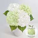 MARTINE MALL 4Pcs 21in Hydrangea Artificial Flowers, Latex Real Touch Hydrangeas Lifelike Large Hydrangea Flowers for Home Decor Party Arrangements Wedding Bouquets Centerpieces (2White&2Light Green)