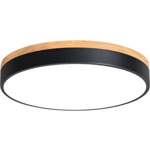 Dimmable Wood LED Flush Mount Ceiling Light, 5CCT 2700K-6000K Modern Black Close to Ceiling Lighting Fixtures, Minimalist Round Ceiling Lamp for Living Room, Bedroom, Laundry Room (15.8")