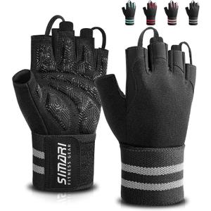 SIMARI Workout Gym Gloves for Men Women, Weight Lifting Gloves with Wrist Wrap Support, SBR Pad Grip for Full Palm Protection, for Exercise, Fitness, Dumbbells, Barbell, Climbing, Fingerless L