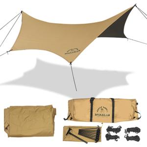 Camping Tarp, 19.7 x 18.4 ft Waterproof 210D Oxford Cloth Camping Canopy with Poles, Anti-UV UPF50+ Lightweight Tent Tarps Shelter Car Awning for Outdoor, Picnic, Hammock, Backpacking