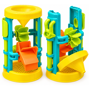 Kids Deluxe Sand and Water Wheel Tower Toy Set with Beach Bucket, Shovel, Rake, Watering Can, Sunglasses, and Animal Molds – 8-Piece Outdoor Sand Play Set for Toddlers with Mesh Storage Bag