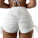 Women's High Waisted V Cut Swim Shorts Ruched Board Shorts Tie Side Swimsuit Bottoms (White, XXL)