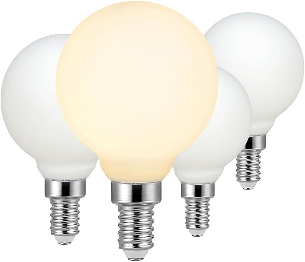 Liii&ARTMAN LED Small Bulb G16 Light Globe 4W Matte White E12 Dimmable 2700K Warm Light CRI97 320lm Equal to 30W Incandescent Bulb (4-Pack)