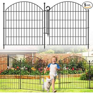 Decorative Garden Fence 32in (H) x12ft (L), 5 Pack No Dig Fence Animal Barrier for Dog with Lock, Arched Flower Bed Edging, Wire Border Panel Fencing for Yard Patio Outdoor Decor