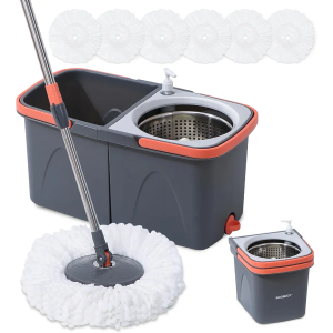 BOOMJOY Spin Mop and Bucket, Mop and Bucket with Wringer Set for Home, Easy Wring for Floor Cleaning with 6 Microfiber Replacement Refills