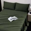 Viviland Cooling Full Sheets, Bamboo Viscose with Elastic Corner Straps, Olive Green Cold Siky Sheet & Pillowcase Sets for Hot Sleepers