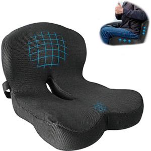 Memory Foam Seat Cushion,Office Chair Cushion with Lumbar Support for Back Pressure Relief, Car Seat Cushion with Adjustable Strap,Sciatica Pad Cushions for Car,Truck, Desk,Gaming Chair