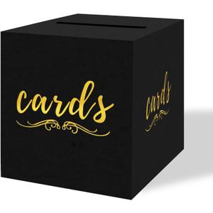 sunepany Black and Gold Gift Card Box for Party Wedding Funeral Birthday Bridal & Baby Shower Retirements Anniversaries, Graduation Card Holder Cardboard Raffle Ticket Voting Ballot with Slot