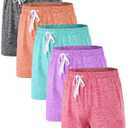 ATTIQOZI Athletic Shorts for Girls 5 Pack, Moisture-Wicking Girls Shorts with Pockets for Basketball, Soccer, Running, Gym 2Bl/Purple/H Pink/Purple/Green S (S)