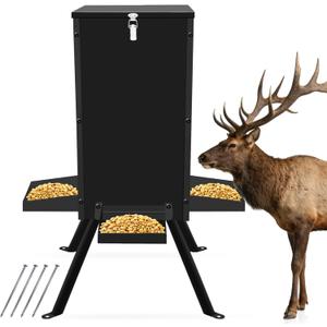 120LB Gravity Deer Feeder, Thickened Steel Gravity Automatic Hunting Game Feeders with Triangular Legs, Battery-Free Hanging Deer Feeder for Remote Wildlife Hunting Zones
