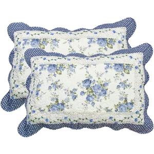 vctops 2-Piece Boho Cotton Quilted Bed Pillow Shams Floral Printed Patchwork Pillow Shams Set, Standard Size (510 Blue, 20"x28")