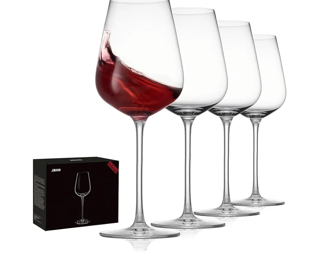 JBHO Hand Blown Italian Style Crystal Bordeaux Wine Glasses - Great Gift Packaging - Red Wine Glasses Lead-Free Premium Crystal Clear Glass - Set of 4-18 Ounce