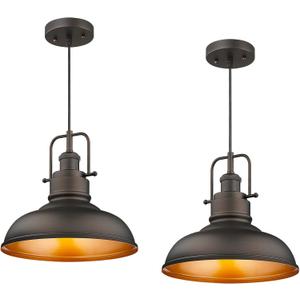 Emliviar 2 Pack Farmhouse Pendant Lights for Kitchen Island, 1-Light Ceiling Hanging Lights with Metal Dome Shade, Oil Rubbed Bronze Finish, YE262M1L-2 ORB