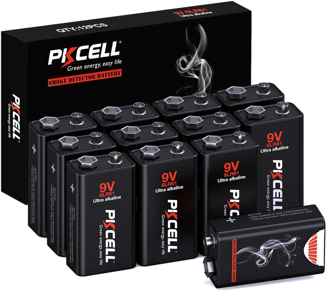PKCELL 9 Volt Batteries 14 Pack, Ultra Alkaline 6LR61 9V Battery for Smoke Detector, Smoke Alarms,10-Year Shelf Life, Long-Lasting Fire Detector Batteries (Black)