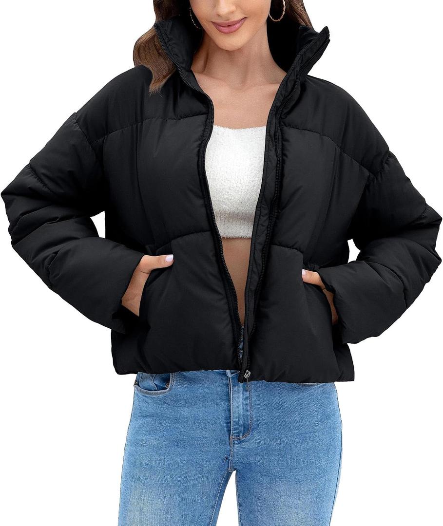 WHN Women’s Cropped Puffer Jacket Coat Warm Winter 2026 (M)