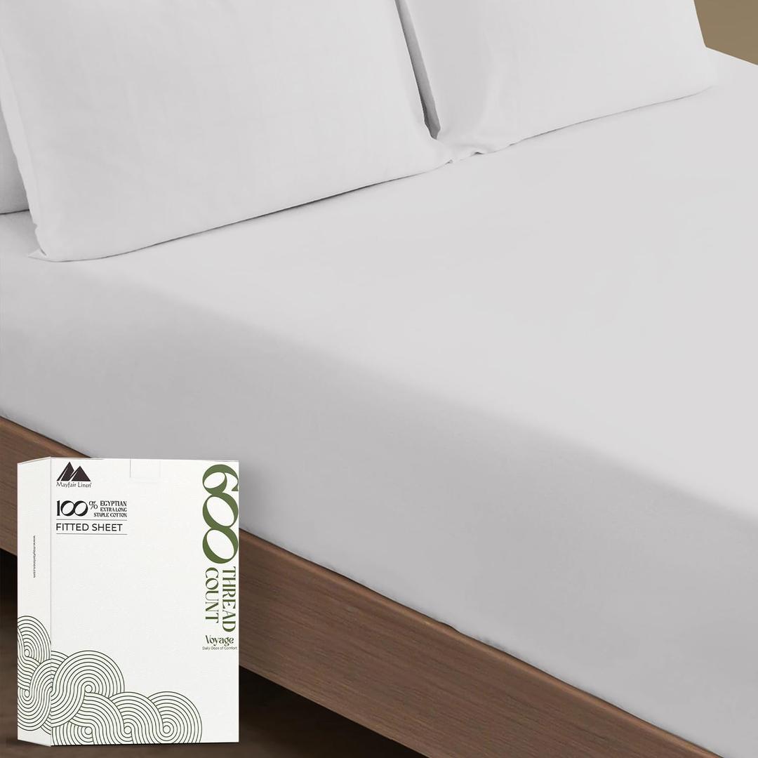 MAYFAIR LINEN 100% Egyptian Cotton California King Fitted Sheet Only - 600 Thread Count Cal King Sheets Deep Pocket Fitted, Soft Sateen No Pop-Off Bottom Sheet, Fits Mattress Upto 18"- Silver Grey