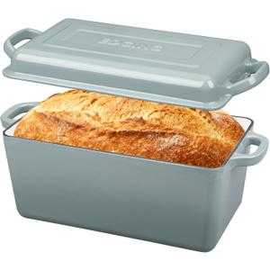 EDGING CASTING Enameled Cast Iron Dutch Oven, Oblong Bread Oven for Sourdough Bread Baking, Baking Pan, Dual Handles, Oven Safe, 4 Quart, Seasalt