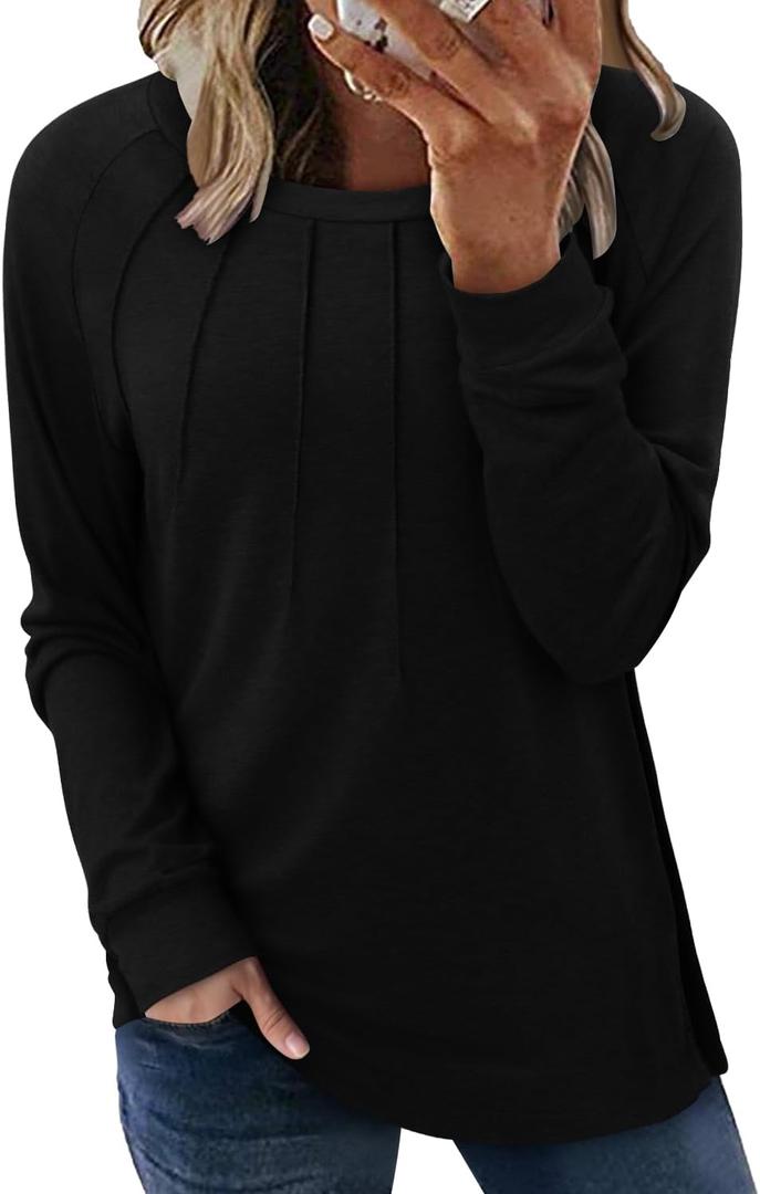 onlypuff Womens Top Long Sleeve Shirts for Women Cute Ladies Top Fashion Fall Tops 2024 Tunic Tops Blouses (Black, L)