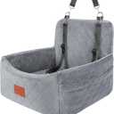 Dog Car Seat for Small Dogs Under 30lbs,Comfy & Safe Travel Bed with Washable Cover,2 Clip-On Safety Leashes and Pockets,Anti-Slip Base,Easy to Install(Grey)