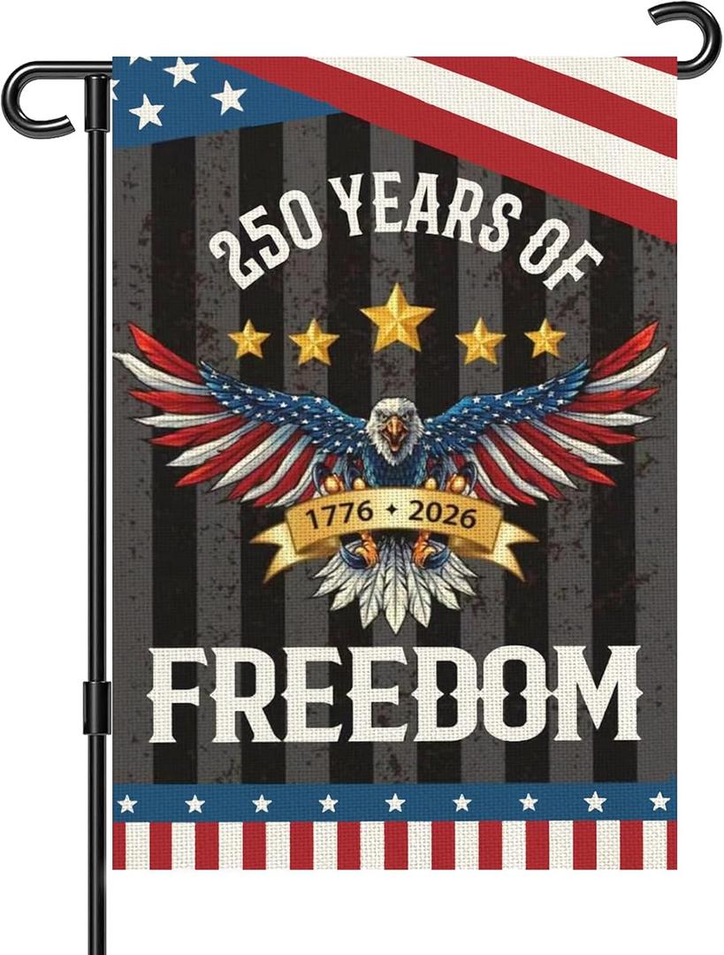 2 x 250 Anniversary Usa Garden Flags for Outside, 250 Anniversary USA Flag 1776-2026 Commemorative Patriotic Yard Sign Outdoor Design Banner 4th of July Decorations Double Sided Waterproof Flag with Eagle Design 250 Year American Flag 12x18 Inch