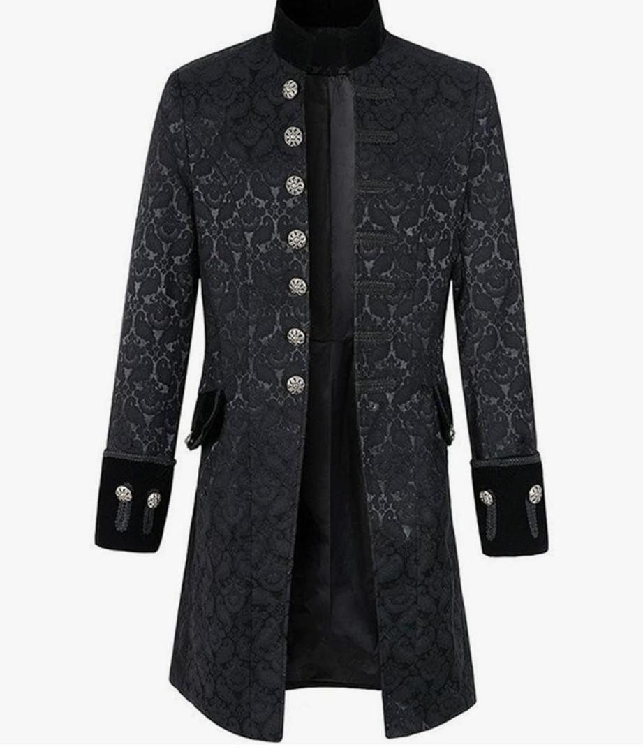 XUNRYAN Mens Classic Victorian Jackets Tuxedo Frock Coat Steampunk Vintage Tailcoat Long Gothic Trench Coat Halloween Costume, Black, XL