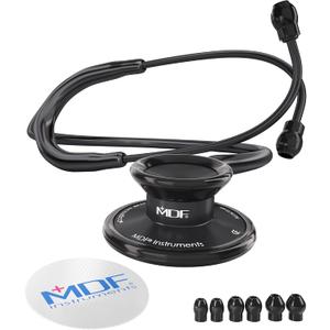 MDF Instruments, Acoustica Lightweight Stethoscope for Doctors, Nurses, Students, Home Health Use, Dual Head, Black Tube, Black Chestpiece-Headset, MDF747XPBO