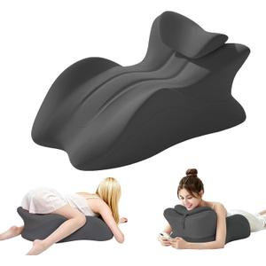Memory Foam Wedge Pillow, Ergonomic Contoured Bed Positioner Neck Wedge Pillow, 27° Angled Body Support Prone Pillow Back Cushion, Multi-Functional Bed Wedge with Removable Cover Grey