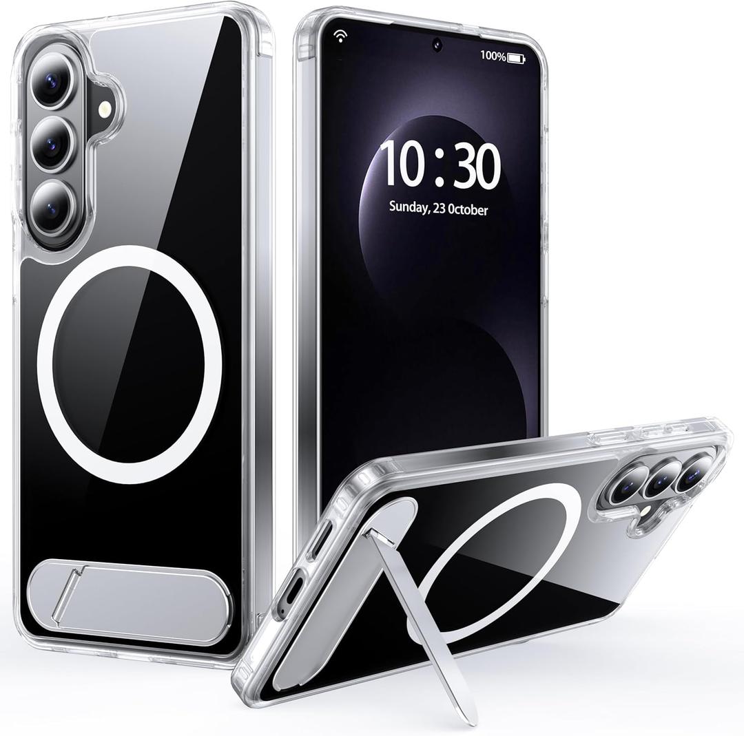 for Samsung Galaxy S26 Case with MagSafe[Invisible Kickstand] [Charge While Standing] [Military Shockproof] [Anti-Yellowing] Transparent Soft Silicone Bumper for S26 Phone Case Slim,Clear