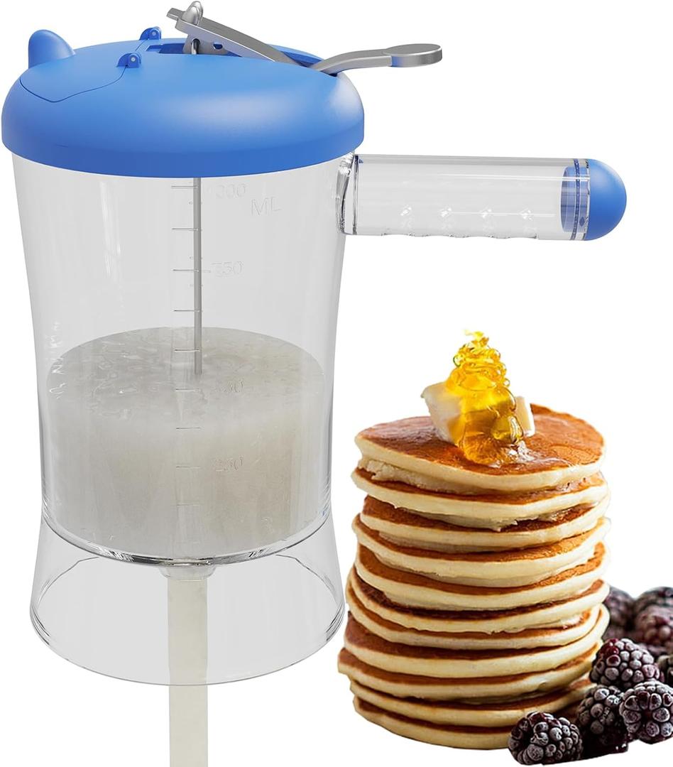 Pancake Batter Dispenser 4 Cup, Stainless Steel Easy Press Pour Baking Tool With Silicone Valve, For Thin Cupcake, Waffle, Muffin