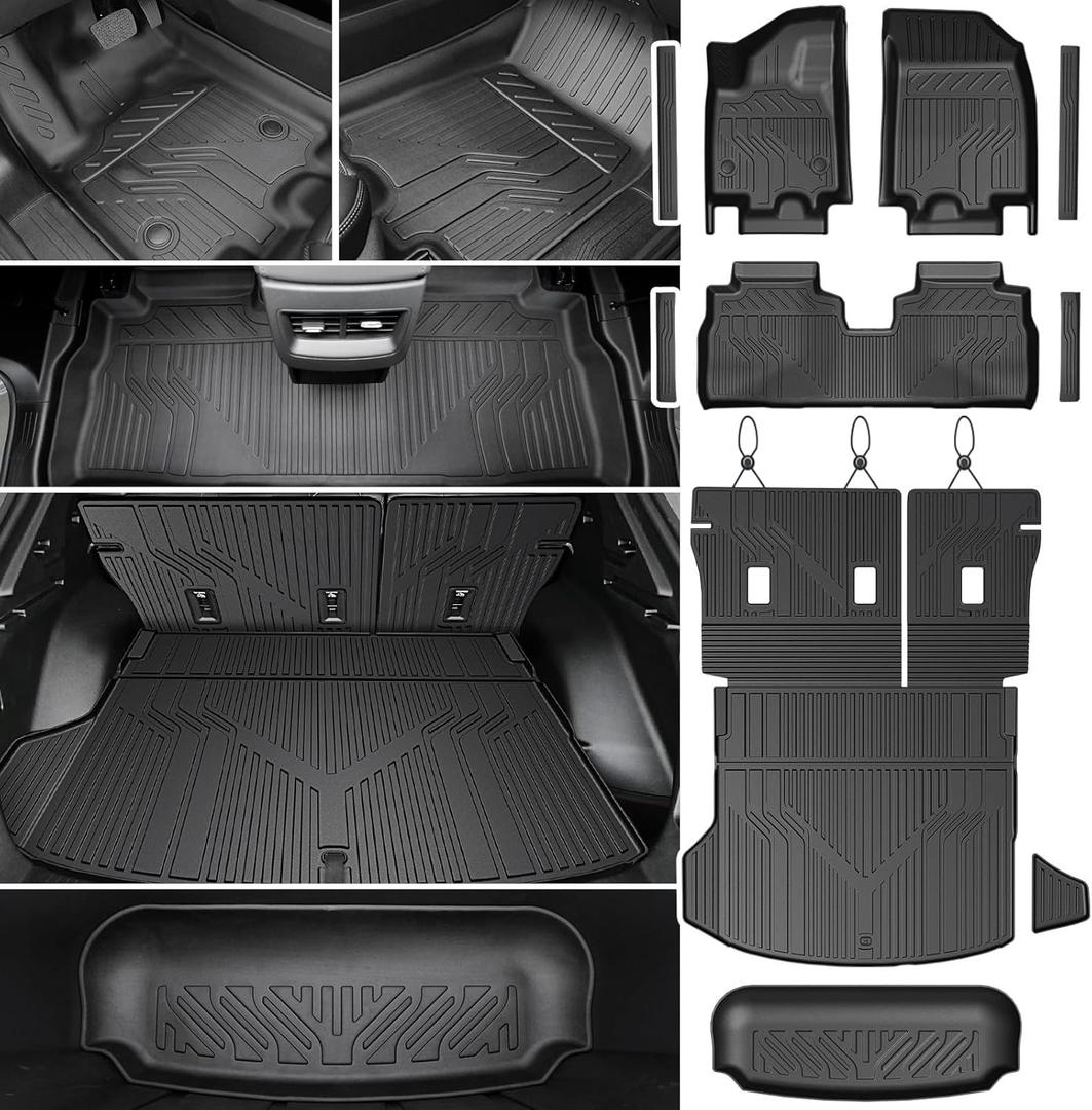 Floor Mats & Cargo Mat with Backrest Mat for 2024-2026 Chevy Equinox EV, Door Sill Guards, Trunk Lower Mat, All Weather TPE Trunk Cargo Liner Car Mat Accessories for Chevrolet Equinox EV