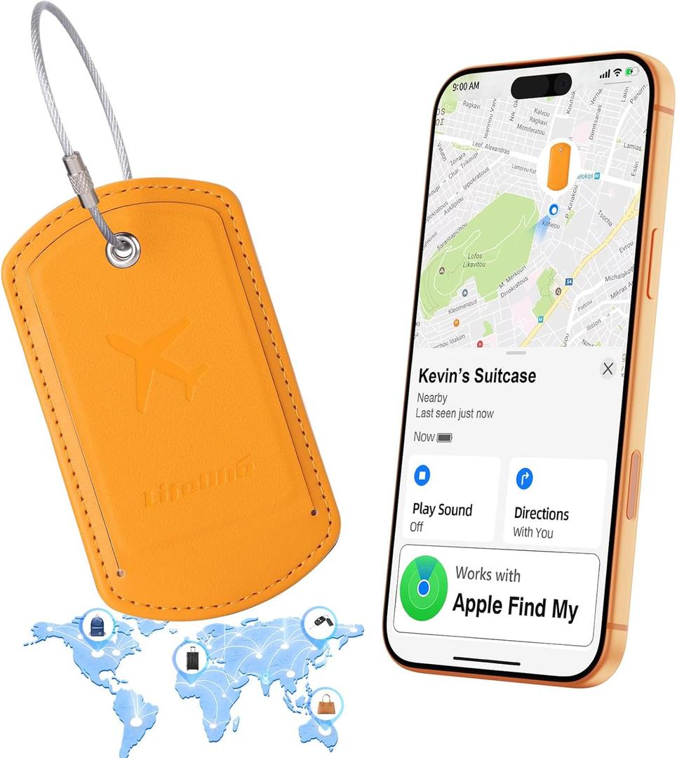Luggage Tags Built-in Anti-Loss Tracker, Luxury Leather Luggage Tags for Suitcase, Travel Bags, Backpacks, Travel Organizer for Lost Baggage Prevention (S-Orange)