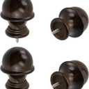 T Tulead Wooden Curtain Rod Finials Curtain Rod Holders Wardrobe Rod Brackets Brown, 4PCS