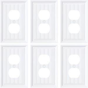 6-Pack Classic Beadboard Duplex Outlet Cover Plate, Decorative Switch Plates and Outlet Covers, Natural Bamboo Fiber Wall Plates for Electrical Outlets, 1 Gang Receptacle Cover,Pure White