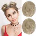 REECHO 2 PCS Mini Claw Clip in Messy & Cat Ears Hair Bun Extensions HB001 Wig Accessory Updo Hairpieces for Women (Pack of 2-3" Straight, Medium Blonde with Pale Highlights)