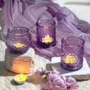 24-Piece Purple Glass Votive Candle Holders Set Tealight Candle Holder Glass Bulk with 12 Round & 12 Hammered Textured Cups, Purple Votive Candle Holders for Weddings, Parties, Home