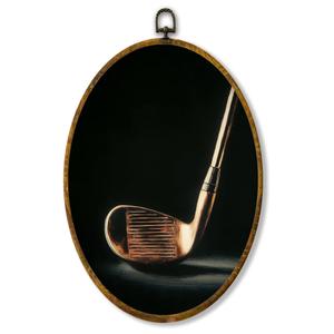 Hiuwevt Vintage Golf Pole Oval Wall Art Decor, Golfing Gifts Framed Canvas Prints, Dark Moody Classic Gold Golfing Pole Oval Wall Hanging Decor for Gym Man Cave Sport Room Decorations, 8.6x11.4 Inches