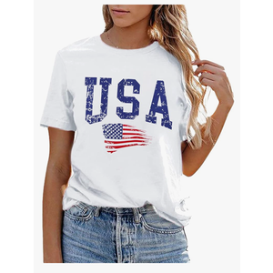 USA Flag Tee Shirt Women 4th of July Gift T Shirt Casual Short Sleeve American Proud T-Shirt Tops Size Large