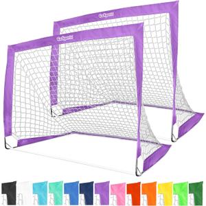 GoSports 4 x 3 ft Portable Soccer Goals for Kids - 13 Colors - Set of 2 Team Tone Pop Up Nets for Backyard (Purple)