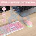 Backlit Pink Keyboard and Mouse Wireless, 2.4GHz Light Up Typewriter Rechargeable Quiet Keyboard Cordless with USB Receiver for PC/Laptop(Pink)