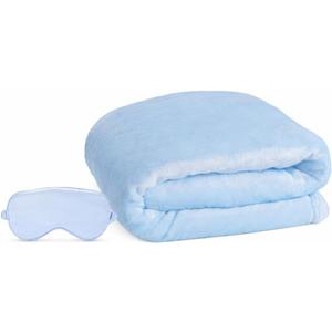 Travel Blanket, Airplane Blanket, Ultra-Soft, Warm & Lightweight, 65x40 in, Outdoor Blanket Essentials for Women, Men & Kids, Included Eye Mask, Luggage Sleeve & Backpack Clip Blue