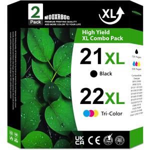 1XL 22XL Ink Cartridges (2-Pack, Black/Tri-Color) Replacement for HP 21 22 Ink Cartridges Work for OfficeJet 4315 J3680 DeskJet F2210 F4180 F380 F300 F4140 D1455 3940 PSC1410 Printer