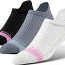 BRISIRA Coolmax Bamboo Viscose Women Compression Running Ankle Socks No Show Athletic Wicking Thick Cushioned Arch Support (8-10, Black + White + Grey)