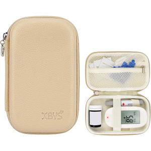Hard Shell Diabetic Monitor Case, Glucose Meter Kit Storage Organizer, Diabetes Travel Bag for Glucometer, Supplies, Blood Sugar Test Strips, Lancets & Syringes (Light Khaki, Medium)