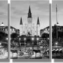 3 Piece Black and White Wall Art United States Cityscape Paintings Home Decor Saint Louis Cathedral Skyline Prints on Canvas Louisiana Jazz Artwork Picture for Living Room Ready to Hang 12X16X3INCH (New Orleans)