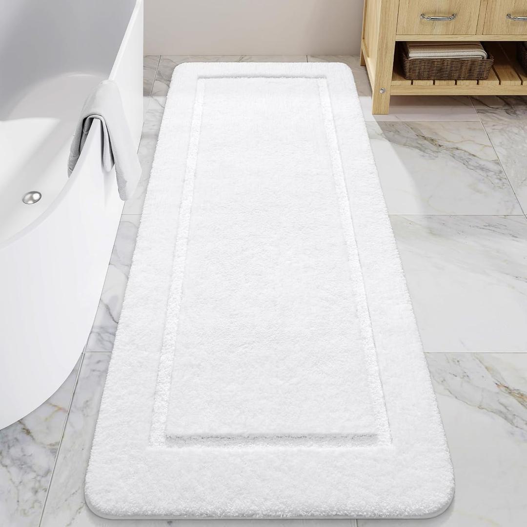 LOCHAS Bathroom Rugs, 24" x 60" Long Bath Rug, Non Slip Washable Bathroom Runner Rug Soft Thick Absorbent Bath Mat for Shower, Shaggy Plush Luxury Large Bath Rug, White