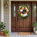 24" Spring Summer Wreaths for Front Door with Hello Sign,Hydrangea Wreath with Dasiy Peonies Berries Eucalyptus.Greenery Wreath for Front Door,Porch,Farmhouse,Wall,Window Indoor Outdoor Decor